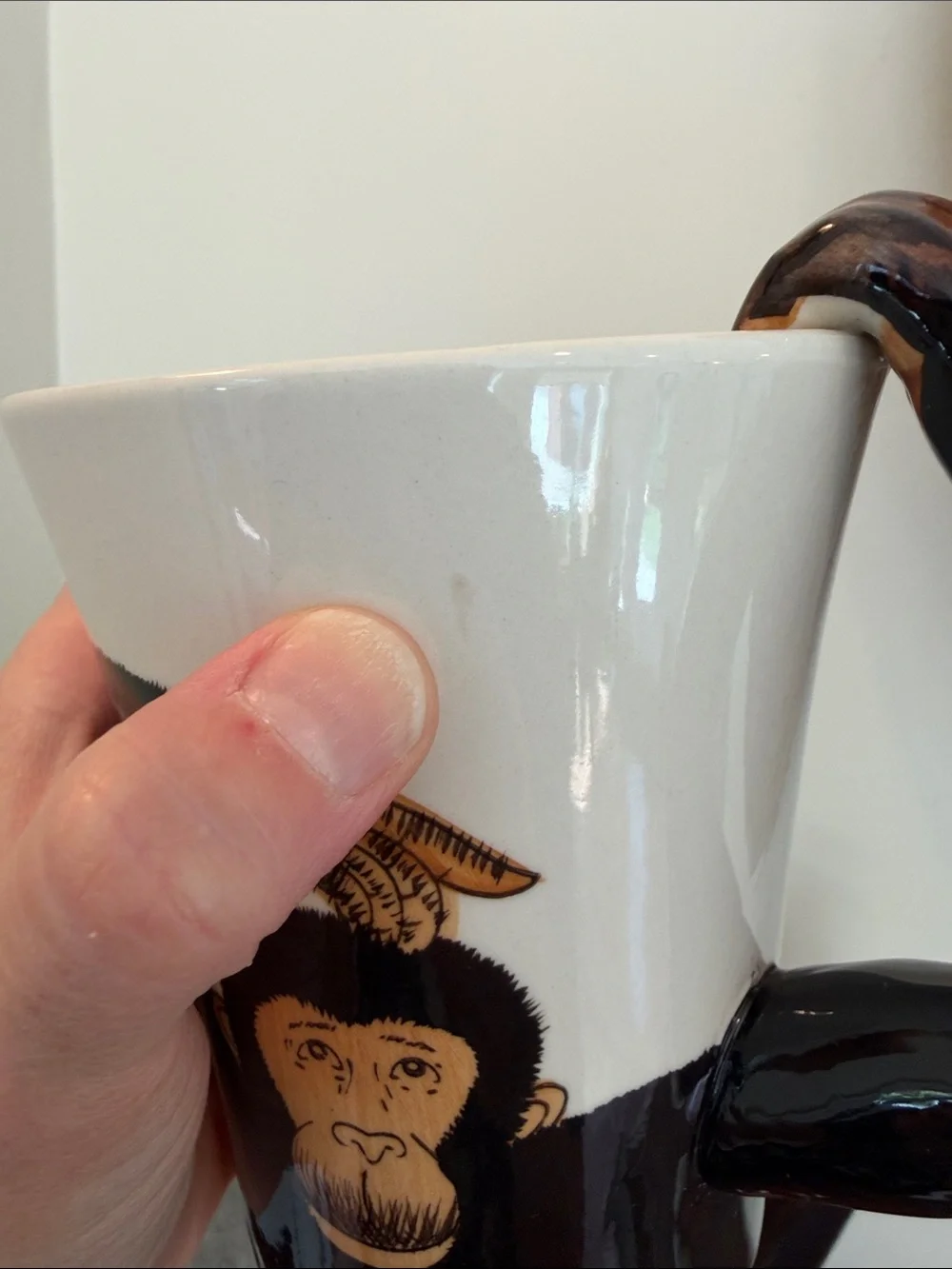 Pier 1 Imports Handpainted Chimpanzee Monkey Mug Cup w/ Arm Handle 16 oz.